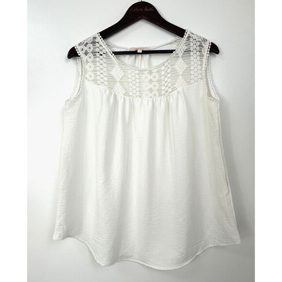 Hailey & Co Womens Sz M Tank Top Cream Ivory Blouse Flowy Embroidered Lace H2 - Picture 2 of 12